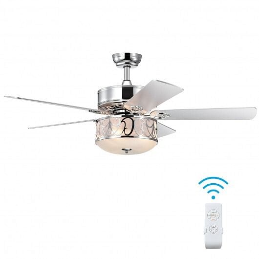 52 Inch Ceiling Fan with Light Reversible Blade and Adjustable Speed-Silver