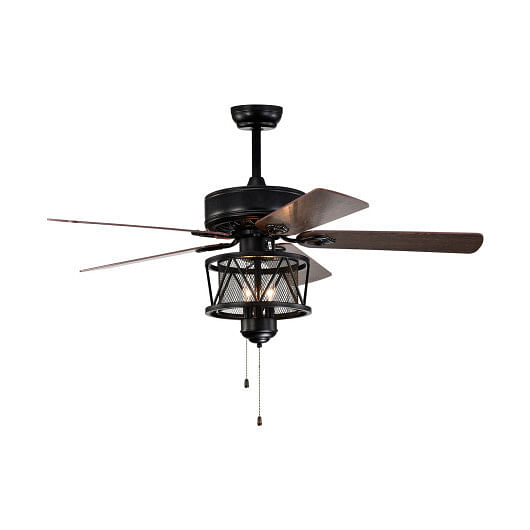 50 Inches Ceiling Fan with Lights Reversible Blades and Pull Chain Control-Black