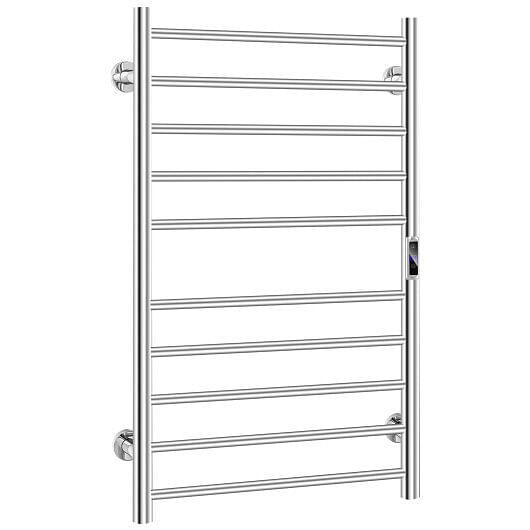 10-bar Heated Wall Mounted Towel Warmer with Timer-Silver