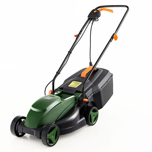 12-AMP 13.5 Inch Adjustable Electric Corded Lawn Mower with Collection Box-Green