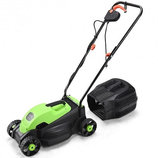 14 Inch Electric Push Lawn Corded Mower with Grass Bag-Red