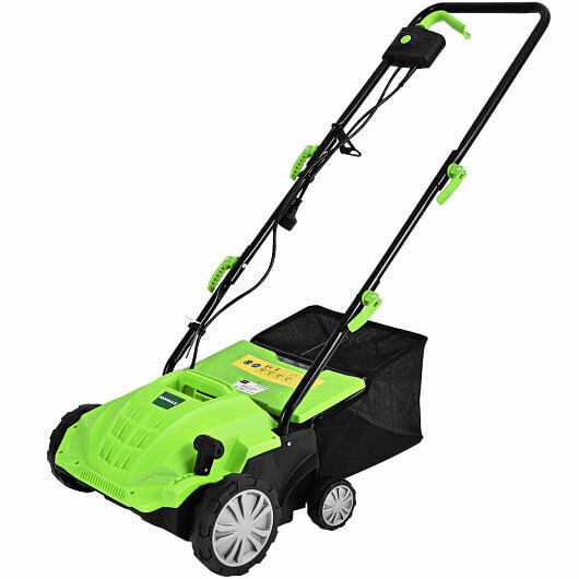 13 Inch 12 Amp Electric Scarifier with Collection Bag and Removable Blades-Green