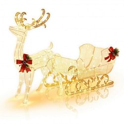 Category: Dropship Seasonal & Special Occasions, SKU #EU10025US, Title: 6 Feet Christmas Lighted Reindeer and Santa's Sleigh Decoration with 4 Stakes