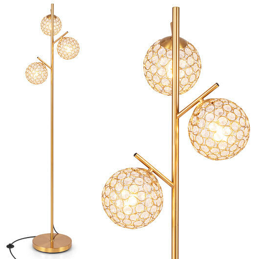 3-Globe Floor Lamp with Foot Switch and 3 E26 Bulb Bases-Golden