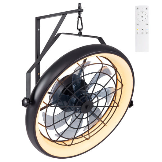 20" Wall Mounted Fan with Dimmable LED Light and 6 Wind Speeds-Black - Image 2