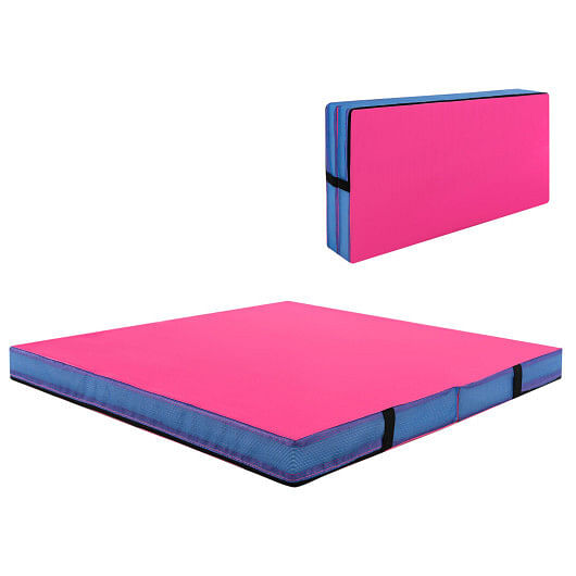 4ft x 4ft x 4in Bi-Folding Gymnastic Tumbling Mat with Handles and Cover-Pink