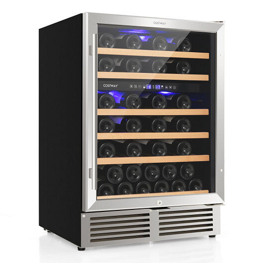 Dual Zone Wine Cooler for 51 Bottles with Reversible Door-Silver