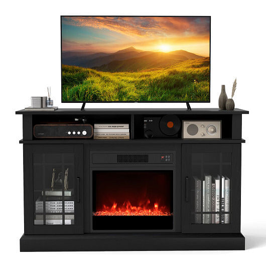 TV Stand with Electric Fireplace LED Lights and Remote Controls for TVs Up to 40 Inch-Black