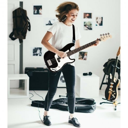 Electric Bass Guitar Full Size 4 String  Strap Guitar-Black