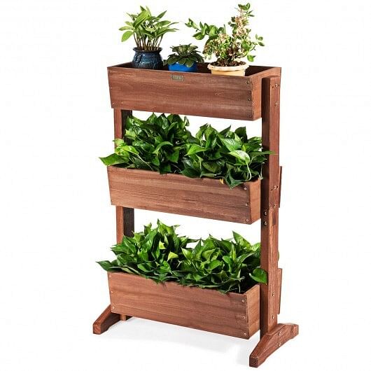 3-Tier Raised Garden Bed with Detachable Ladder and Adjustable Shelf