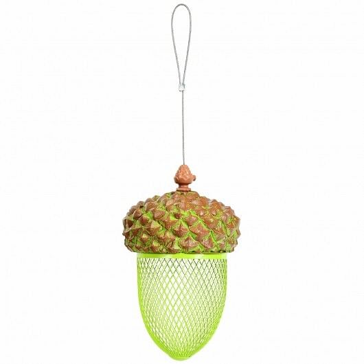 Metal Acorn Wild Bird Feeder Outdoor Hanging Food Dispenser for Garden Yard-Brown