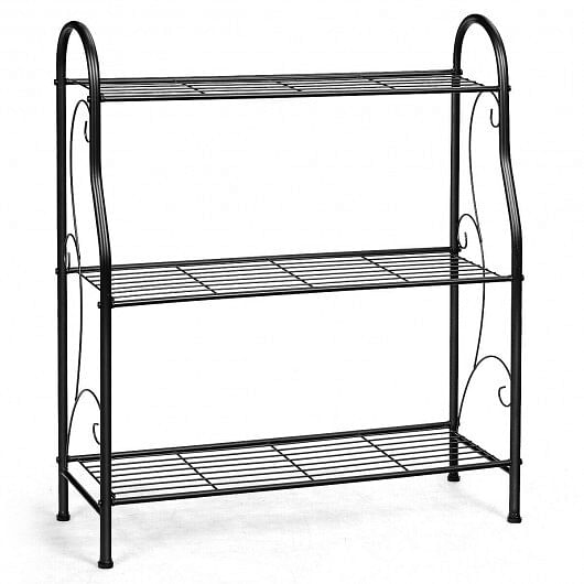 3-Tier Scrollwork Designed Metal Plant Stand-Black