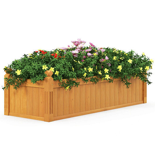 Wooden Rectangular Garden Bed with Drainage System-Natural