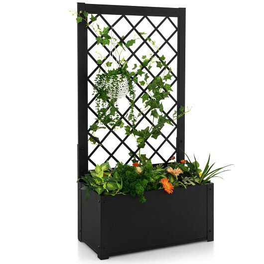 44 Inch Metal Raised Garden Bed with Trellis-Black