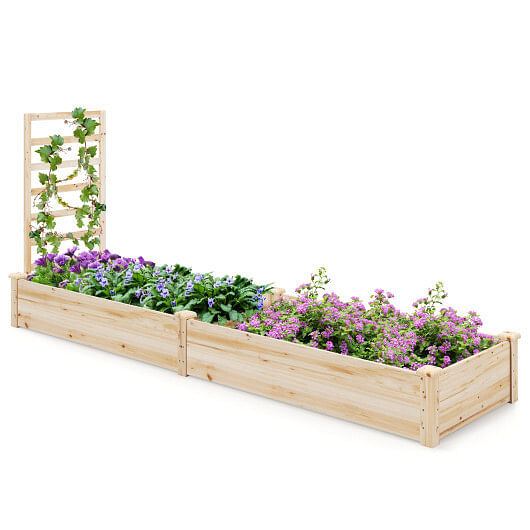 Raised Garden Bed with Planter Box and Trellis-Natural