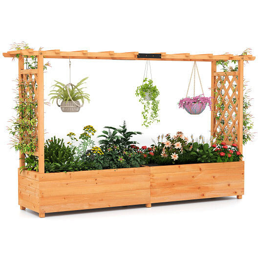 Raised Garden Bed Planter Box with Lattice Trellis Drainage Holes