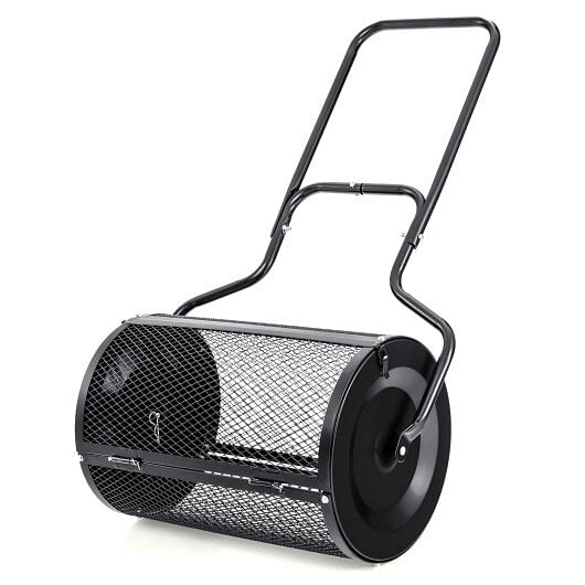 24″ Peat Moss Spreader with Upgrade Side Latches and U-shape Handle-Black