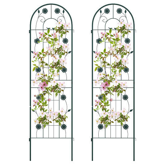 2 Pack 71 x 20 Inch Metal Garden Trellis Rustproof Plant Support for Climbing Plants-Green