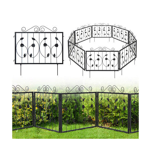 Decorative Garden Fence with 8 Panels Animal Barrier-Black