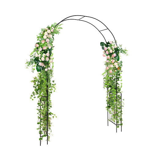 7.9 Feet Metal Garden Arch Backdrop Stand with Fence for Climbing Plants-Black