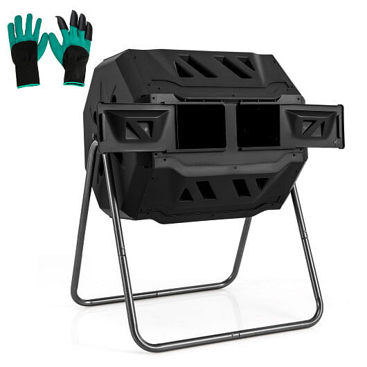 360?° Rotatable Tumbling Composter with 2 Sliding Doors-Green