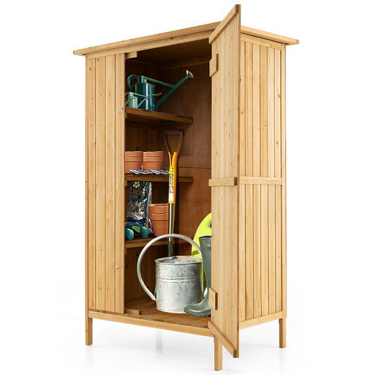 5  3 Feet Outdoor Storage Cabinet with Asphalt Roof and 3 Shelves-Natural