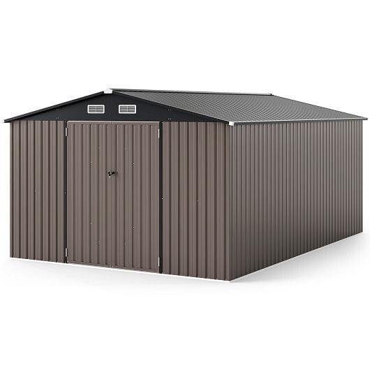 10 x 14 FT Outdoor Storage Shed with Improved Windproof Metal Structure-Gray