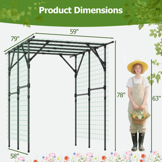 Large Garden Arch Trellis for Climbing Plants Outdoor Grape Vine Support-Black - Image 4