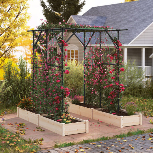 Large Garden Arch Trellis for Climbing Plants Outdoor Grape Vine Support-Black - Image 5