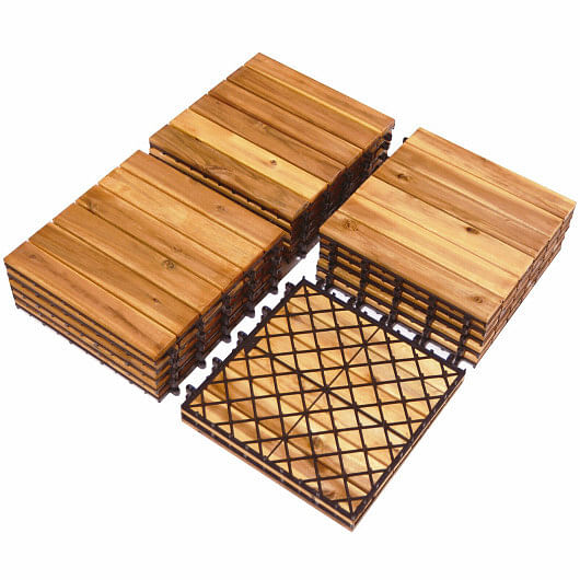 27 Pieces Acacia Wood Interlocking Patio Deck Tile