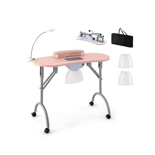 Manicure Nail Table with Bendable USB-plug LED Table Lamp-Pink