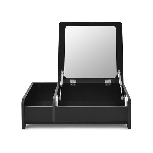 Compact Bay Window Makeup Dressing Table with Flip-Top Mirror-White