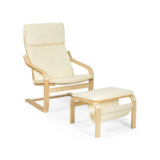 Relax Bentwood Lounge Chair  Set with Magazine Rack-White