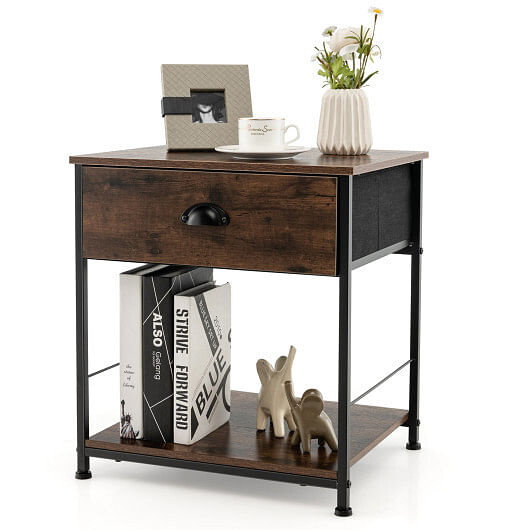 2 Tiers Nightstand with Open Storage Shelf for Living Room Bedroom-2 Pieces