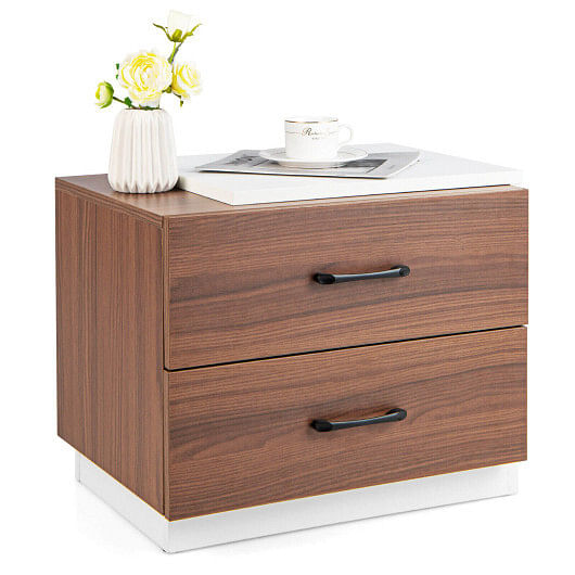 Modern Nightstand with 2 Drawers for Bedroom Living Room-Brown