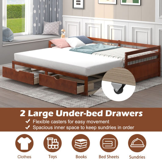 Extendable Twin King Daybed Trundle 2 Storage Drawers