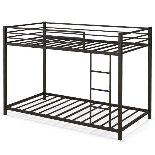 Low Profile Twin Over Twin Metal Bunk Bed with Full-length Guardrails-Black