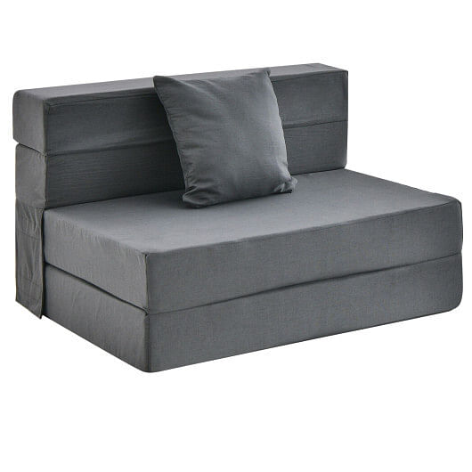 6 Inch Tri-fold Sofa Bed Folding Mattress with Pillow-Dark Gray