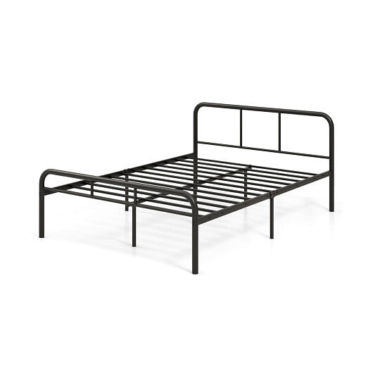 Full Bed Frame with Headboard and Footboard No Box Spring Needed-Black