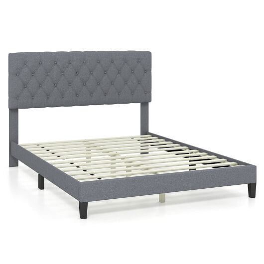 Queen Size Upholstered Platform Bed with  Button Tufted Headboard