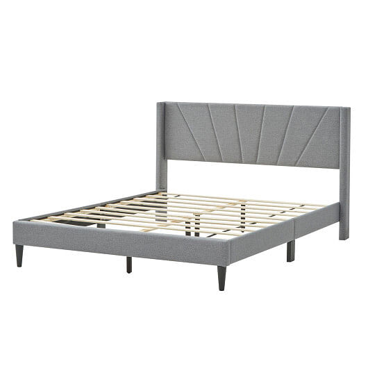 Twin/Queen Bed Frame with Linen Upholstered Wingback Headboard-Twin Size