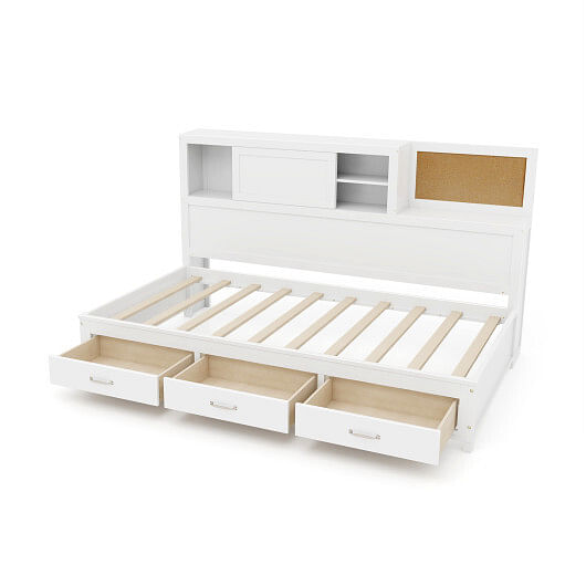 Twin/Full Size Wooden Daybed with 3 Drawers with Storage Shelves-Twin Size