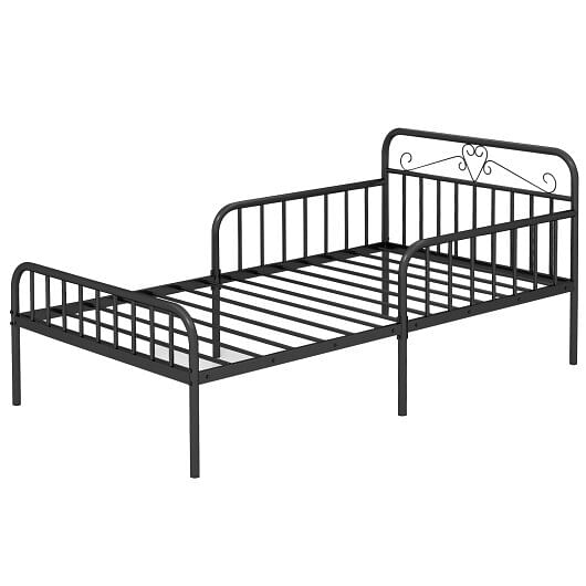 Twin Size Bed Frame with Headboard and Safety Side Guardrails-Black