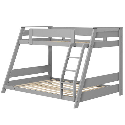 Twin Over Full Low Bunk Bed with Reversible Ladder-Gray