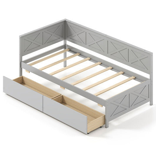 Twin Size Daybed with 2 Storage Drawers No Box Spring Needed-Gray