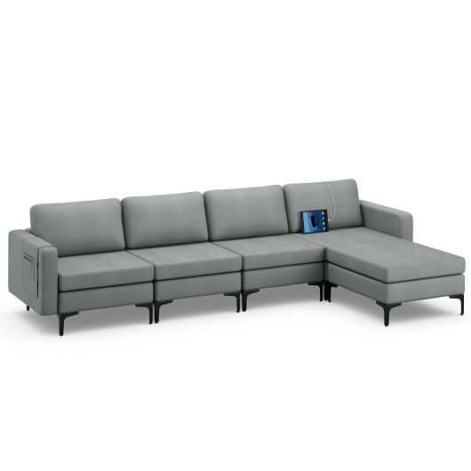 1/2/3/4-Seat Convertible Sectional Sofa with Reversible Ottoman-4-Seat L-shaped with 2 USB Ports