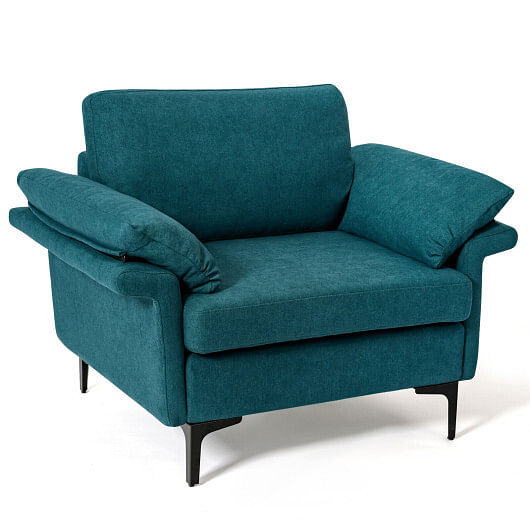 Modern Fabric Accent Armchair with Original Distributed Spring and Armrest Cushions-Peacock Blue