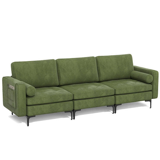 3-Seat Sofa Sectional with Side Storage Pocket and Metal Leg-Army Green