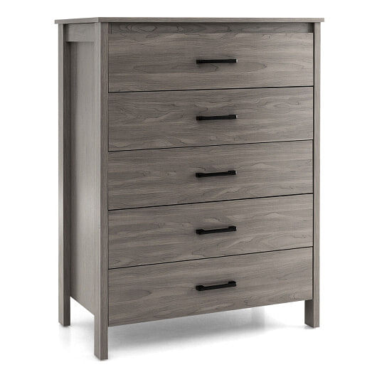 Modern 5-Drawer Multipurpose Chest Dresser with Metal Handles-Grey