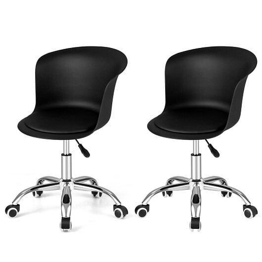 Set of 2 Office Desk Chair with Ergonomic Backrest and Soft Padded PU Leather Seat-Black